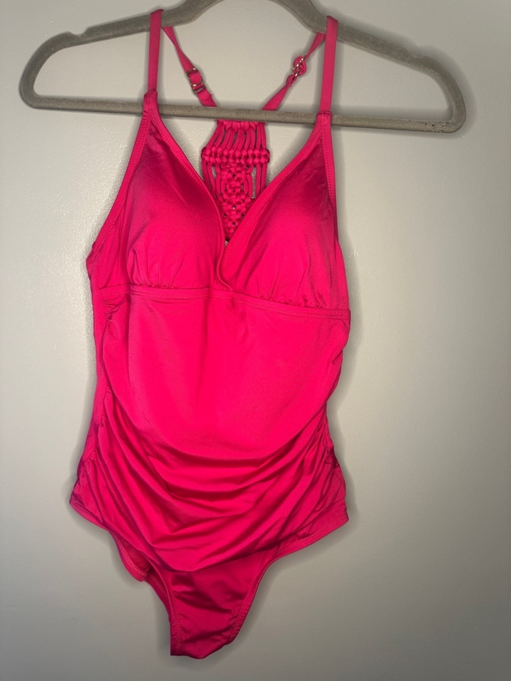 Neon Pink Macramé Back One-Piece Swimsuit size 6